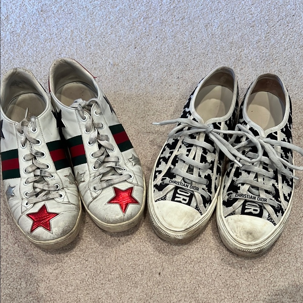 Gucci and Christian Dior sneakers 
Definitely have wear but a lot of life left!